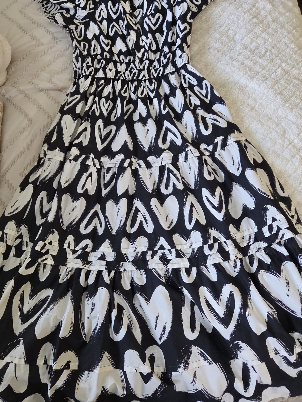 Anthropologie Black and White Heart Print Maxi Dress